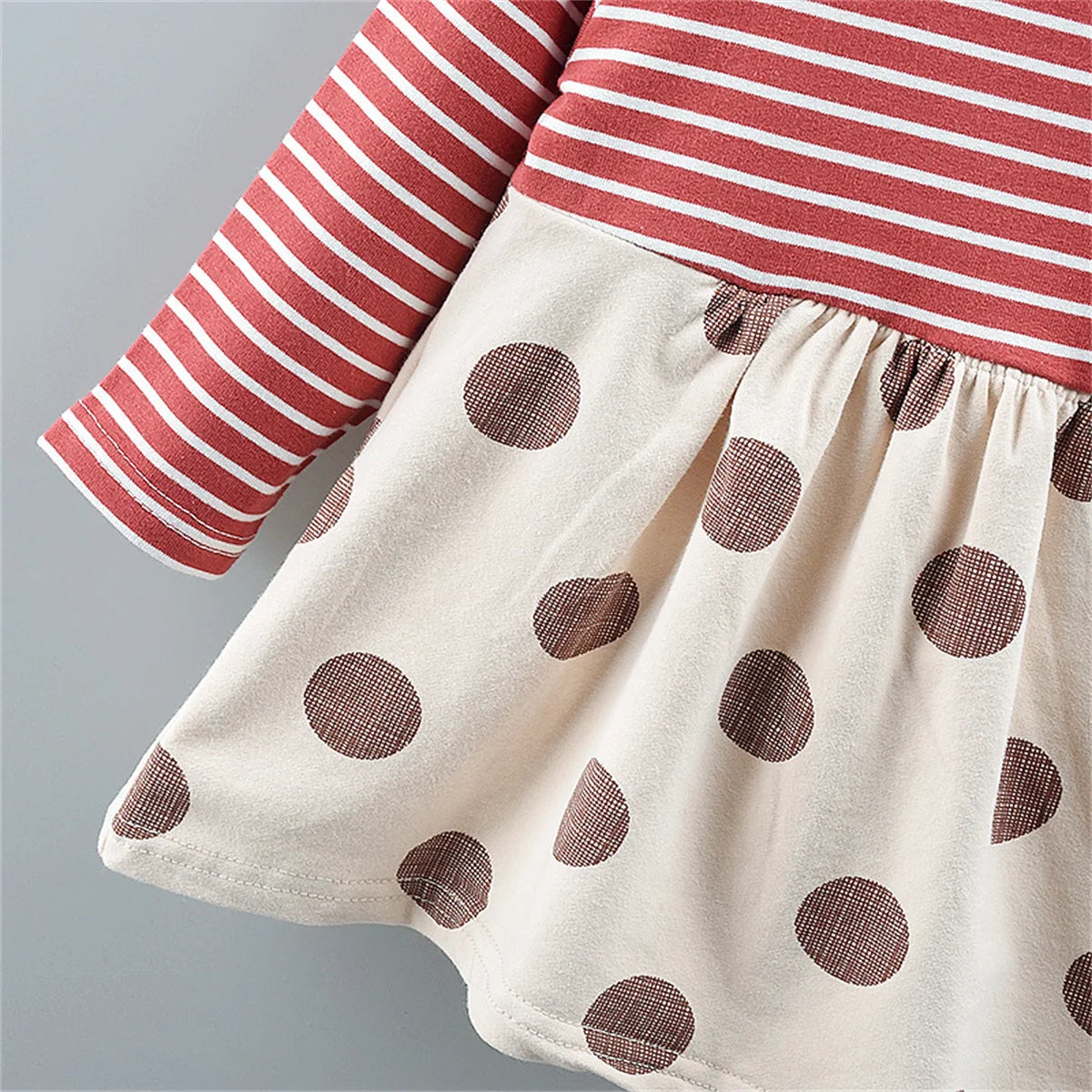 Spot Girls Dress Autumn Children Wear New Fashion Polka Dot Print Bow Long Sleeve Fake Two-piece Children's Skirt - AMULET RING STORE