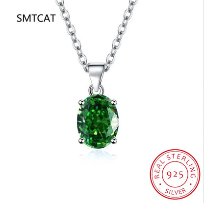 Oval 2.22ct Garnet Citrine Sky Blue Topaz Amethyst Pendant Necklace Colar Prata 925 Sterling Silver Colorful Birthstone Jewelry