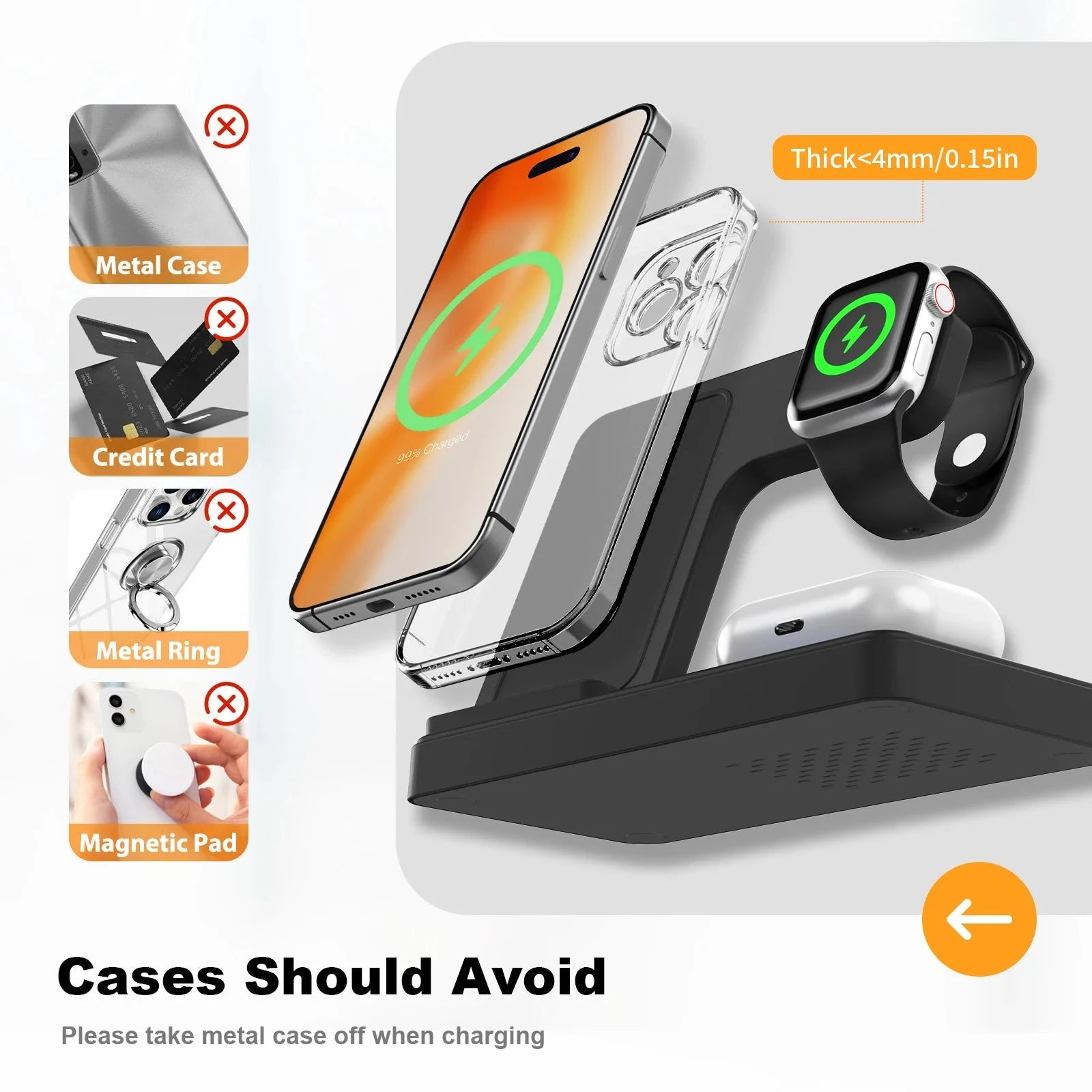 Magnetic Wireless Charger Fast 18W Adapter QC3.0 Certified Foldable Sleep-Friendly iPhone11-15 XS 8 Plus Samsung Galaxy iWatch