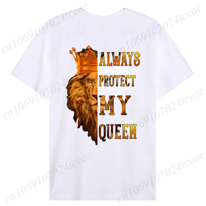 Fashion Valentine's Day Tees Shirt Lion Animal Back Print Graphic Y2k Tops Lover Couples Matching T-shirt Men & Women Clothing - AMULET RING STORE