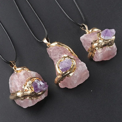 Natural Stone Gold Plated Pendant Necklace Irregular Gilt snake shape Crystal Link Healing Crystals Stone Necklaces For Women