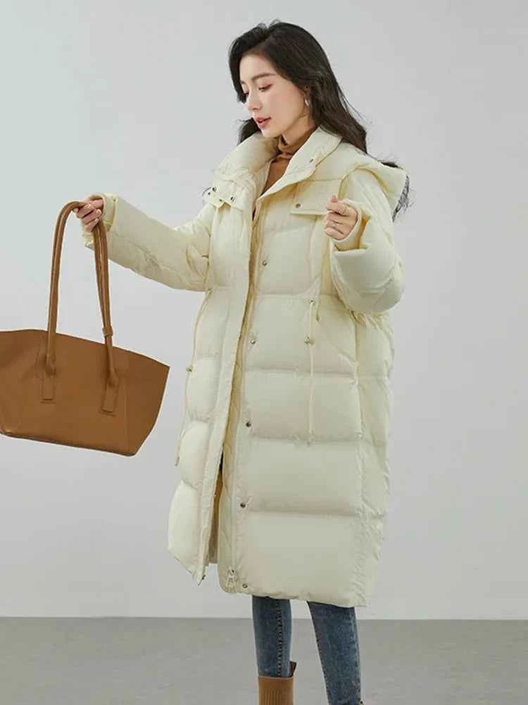 Ultra-Warm Down Jacket for Women 2025 Winter New Arrival Hooded, Knee-Length, Thickened, Waist-Defining, Versatile Coat