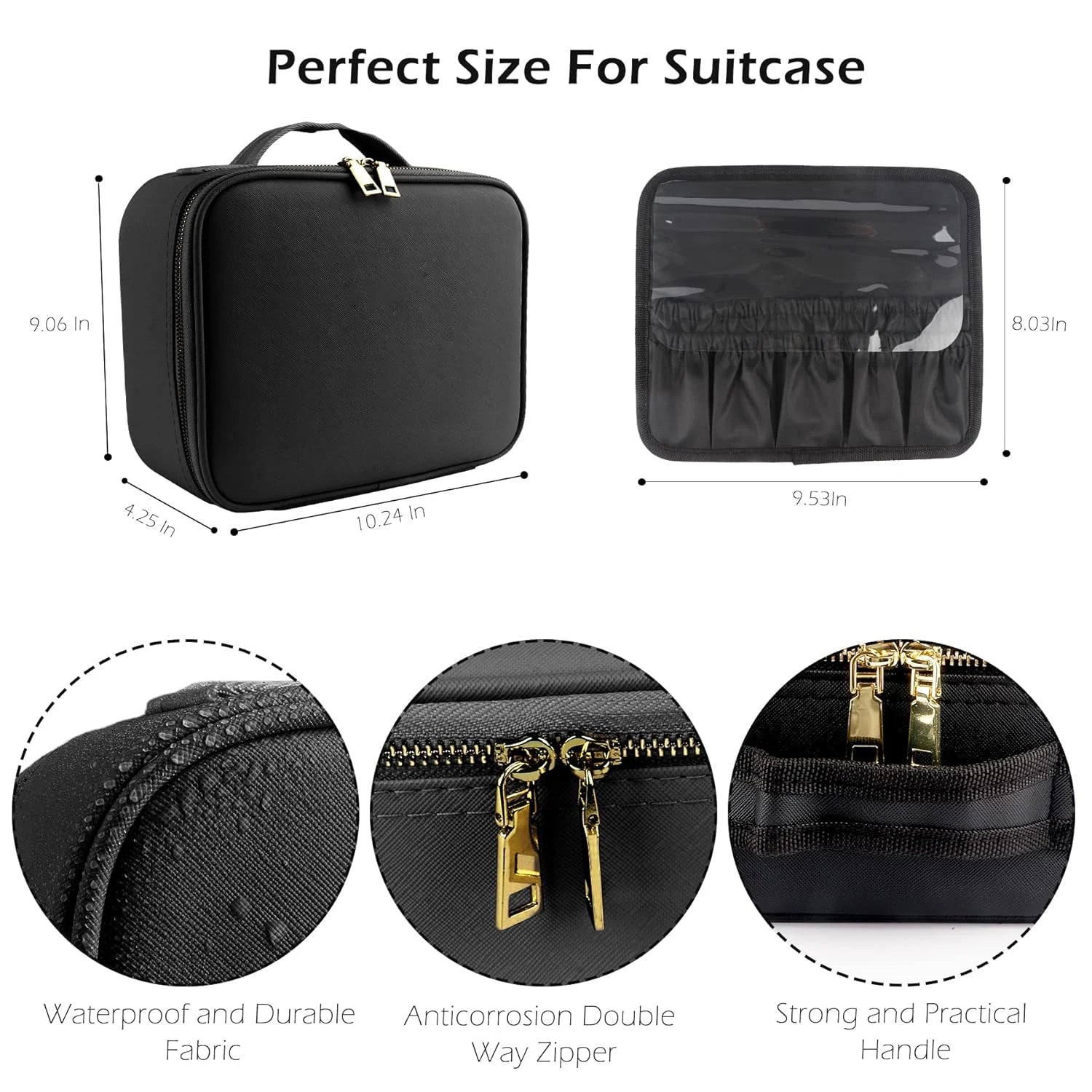 Makeup Organizer with Mirror Light 3 Adjustable Brightness Travel Train Case Cosmetic Bag Portable Storage Partition Waterproof - AMULET RING STORE