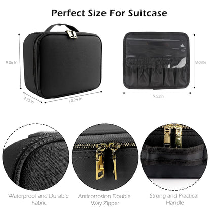 Makeup Organizer with Mirror Light 3 Adjustable Brightness Travel Train Case Cosmetic Bag Portable Storage Partition Waterproof - AMULET RING STORE