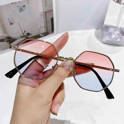 Vintage Polygonal Women Sunglasses Trendy Brand Metal Small Frame Gold-trimmed Gradient Sun Glasses