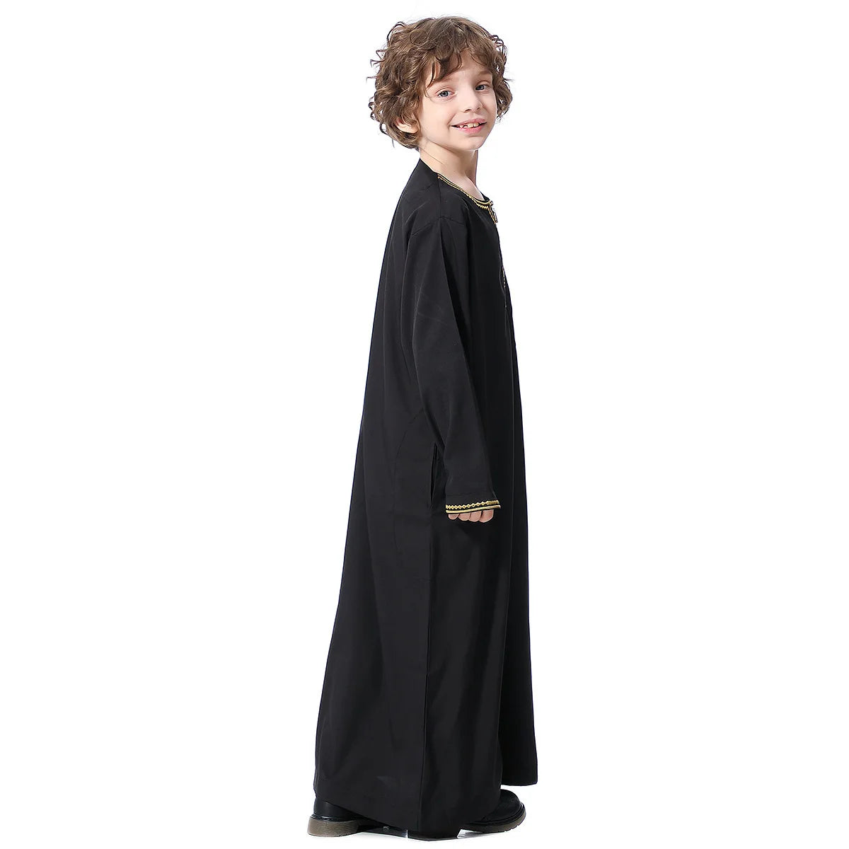 Small Size Muslim Man Clothing Islamic Muslim Arabic Men's Robe Long Sleeve Embroidered Stand Collar Arabian Thobe