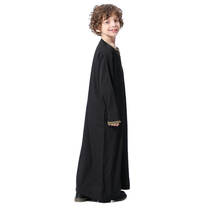 Small Size Muslim Man Clothing Islamic Muslim Arabic Men's Robe Long Sleeve Embroidered Stand Collar Arabian Thobe