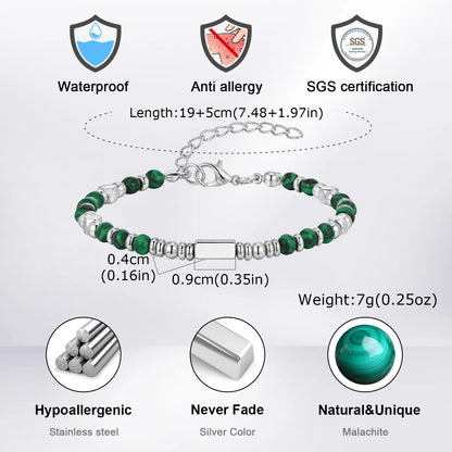 Trendy Unique Natural Stone Beaded Bracelet, Stainless Steel Chain Wristband Bracelet, Classic Tiger Eye Stone Jewelry for Men