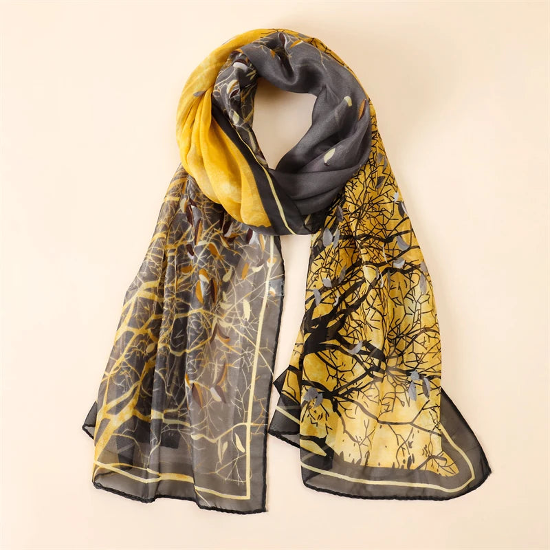 45*155cm Print Design Women Silk Scarf Shawl Elegant Headscarf Convinient Bandage Hijabs Chiffon Muslim Wrap Scarves - AMULET RING STORE