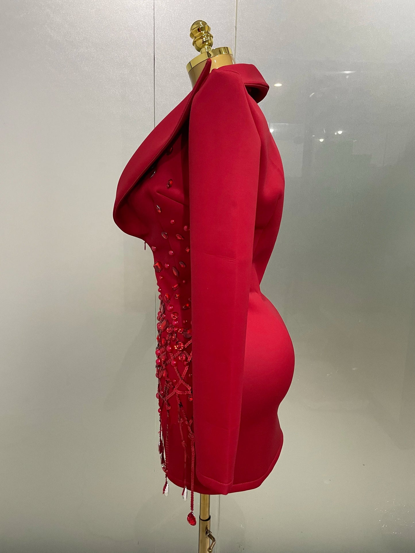 Sparkly Crystal Chains Pearls Long Sleeve Mini Dress 2025 Women Birthday Evening Party Nightclub Outfit Singer Wedding Costume - AMULET RING STORE