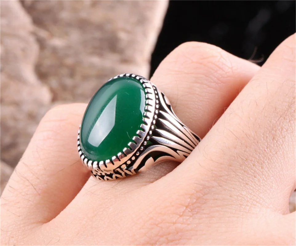 Red Emerald Men's Ring Turkey Retro Domineering Personality Ring AMULET RING STORE