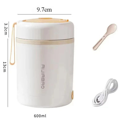 600ML USB Electric Heating Lunch Box Portable Picnic Milk Drink Food Heater Stainless Steel Food Warmer Container 5V 12V 24V - AMULET RING STORE