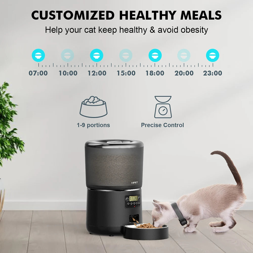 NPET 4L Automatic smart pet feeder for cats dogs multiple pets with stainless steel bowl Customize healthy food 1-9 portions - AMULET RING STORE