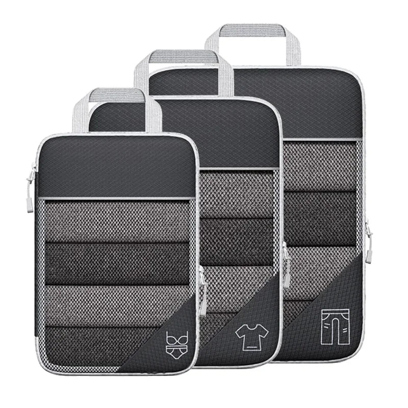 3/6PCS Compressed Packing Cubes Travel Storage Set With Shoe Bag Mesh Visual Luggage Organizer Portable Lightweight Suitcase Bag - AMULET RING STORE