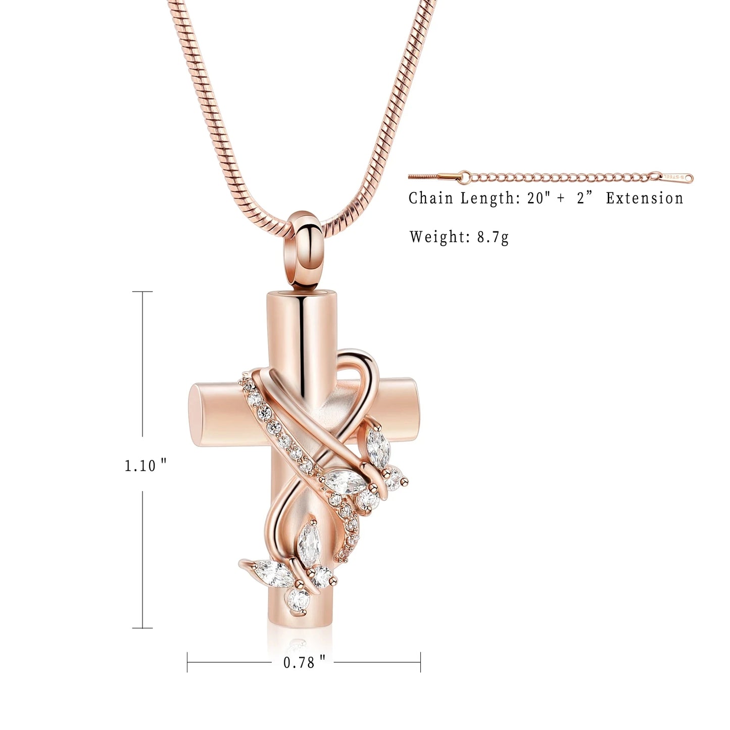 Memorial Jewelry  Crystal Butterfly Cross Stainless Steel Cremation Necklace Urn Pendant For Ashes Women Men Best Gifts