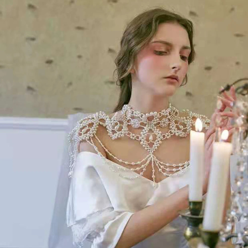 Bridal Bolero Black Crystal Necklace Beaded Bridal Covered Body Chain Women Accessories Off Shoulder Bolero Decoration VG09 - AMULET RING STORE