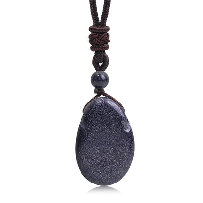 Casual Simple Natural Water Droplet Pendant Necklace Amethyst Opal Obsidian Red Agate Pendant Adjustable Cord Chain Necklace