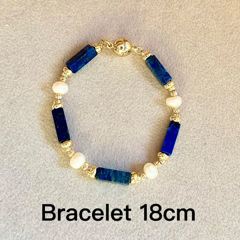 Exclusive Design Personalized Natural Freshwater Pearl Lapis lazuli Necklace Bracelet Earrings Copper Plated 14k Gold Accessorie