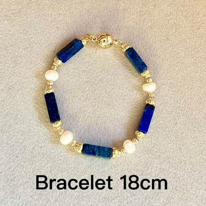 Exclusive Design Personalized Natural Freshwater Pearl Lapis lazuli Necklace Bracelet Earrings Copper Plated 14k Gold Accessorie