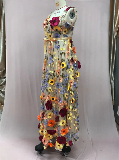 Women's Three-dimensional Flowers, Fashionable Embroidery, Flower Wrap Buttocks, Sexy Dress, Elegant Temperament, Mesh Lace