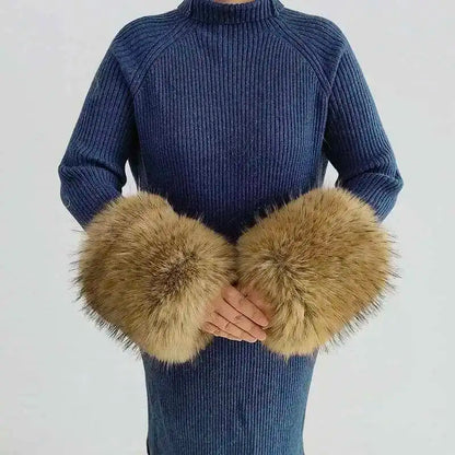 Large Winter Faux Fox Fur Scarf Women Jackets Warm Fluffy Shawl Fashion Artificial Fur Collar And Cuff Set Fluffy Scarves Female
