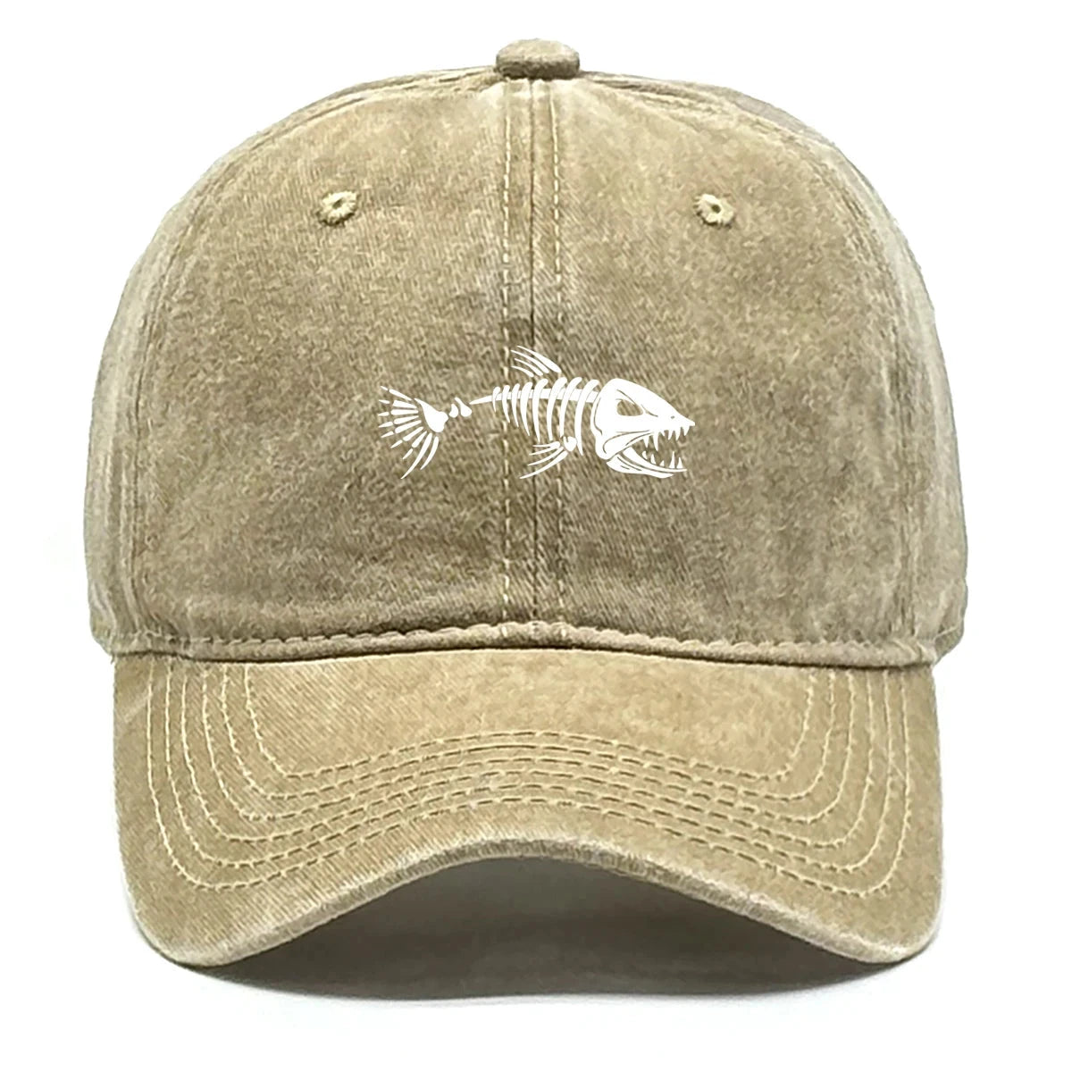 White Fish Bones Print Adjustable Retro Baseball Cap Woman's Cap Distressed Fashion Snapback Caps Ideal Choice For Women & Men - AMULET RING STORE