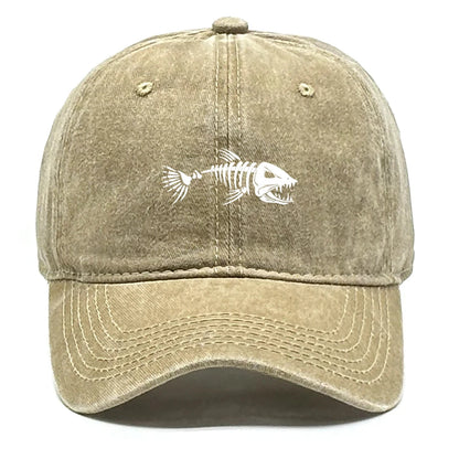 White Fish Bones Print Adjustable Retro Baseball Cap Woman's Cap Distressed Fashion Snapback Caps Ideal Choice For Women & Men - AMULET RING STORE