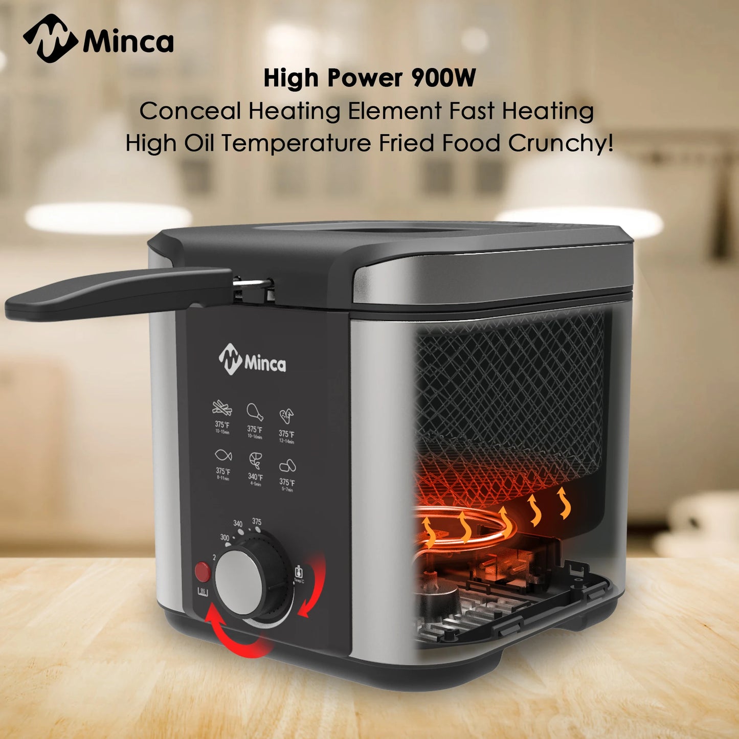 Minca 1.5L Electric Deep Fryer with Viewing Window, Adjustable Temp, Removable Basket, Stainless Steel Body & Cool-Touch Handle - AMULET RING STORE