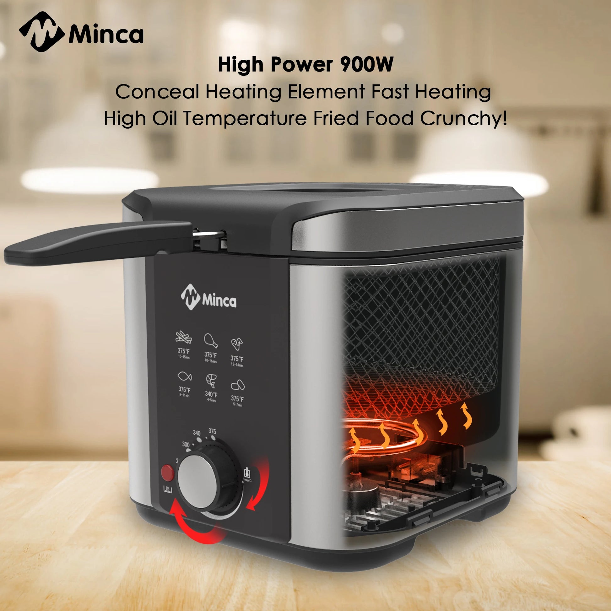 Minca 1.5L Electric Deep Fryer with Viewing Window, Adjustable Temp, Removable Basket, Stainless Steel Body & Cool-Touch Handle - AMULET RING STORE