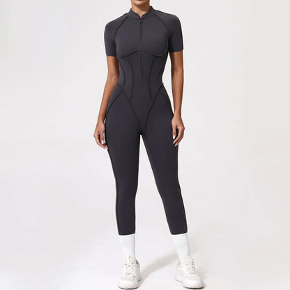Seamless Yoga Jumpsuit Sports Fitness Backless Tight Zipper Long-sleeved One-Piece Workout Clothes Gym Leggings Sportswear