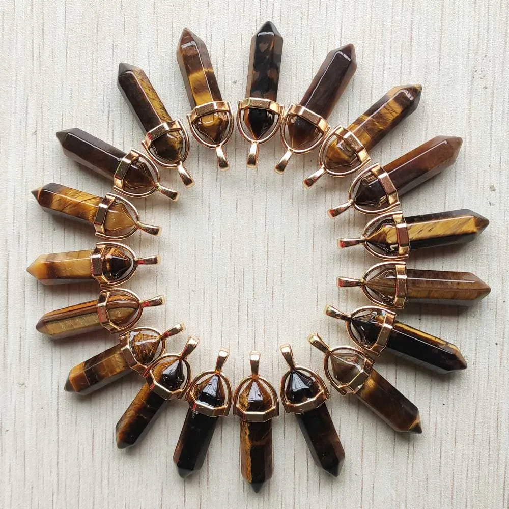 Natural Gem stone Quartz crystal green aventurine pendulum pillar pendants for jewelry making 24pcs/lot Wholesale fast shipping