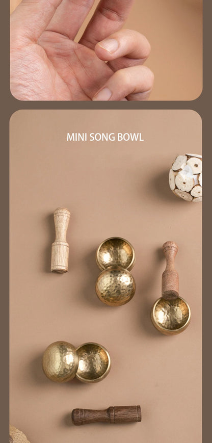 Mini Singing Bowl Portable Small Tibetan Bowls Nepal Handmade Meditation Sound Healing Mindfulness Spiritual Copper Percussion - AMULET RING STORE