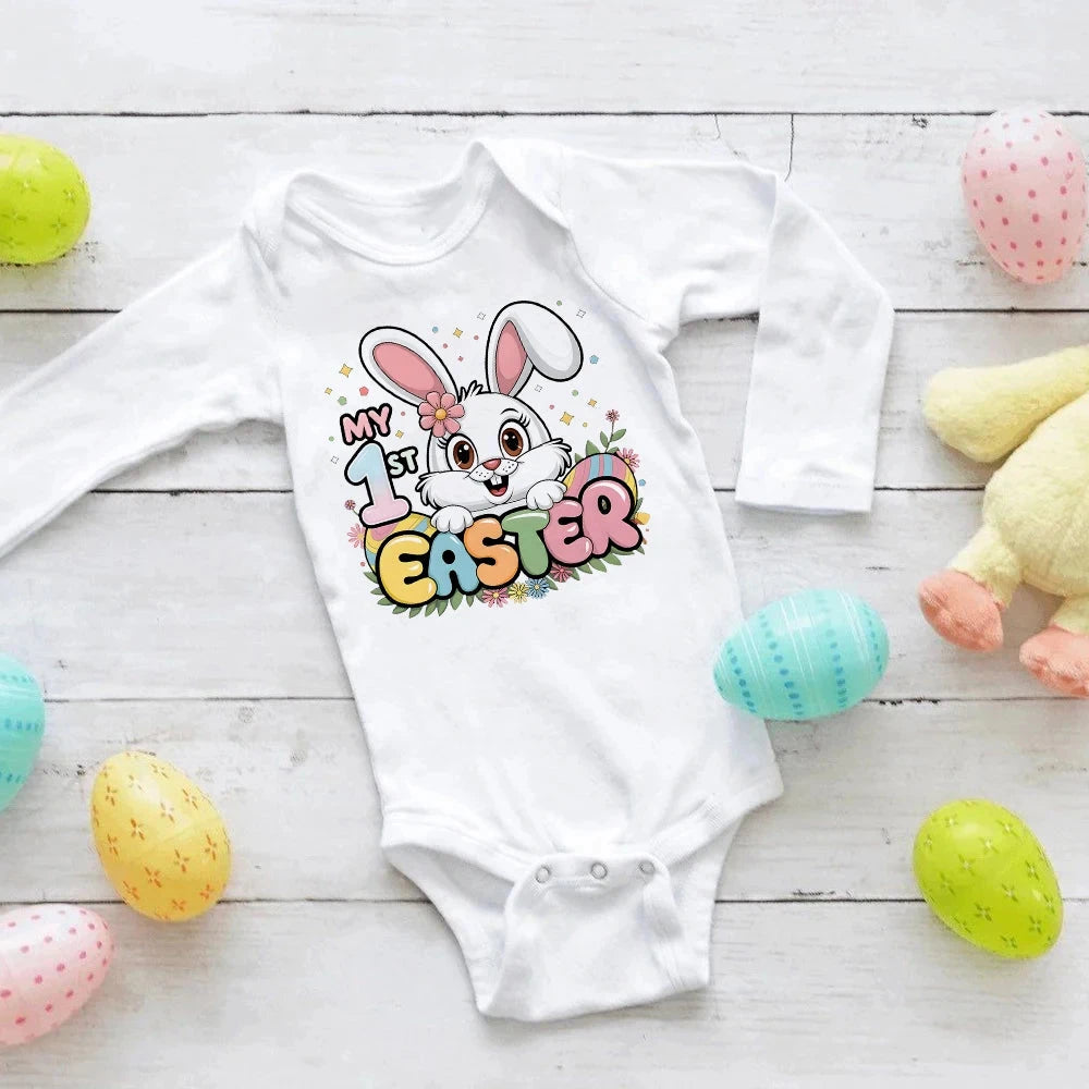 My First Easter Baby Bodysuit Easter Party Infant Outfit Cute Bunny Printed Newborn Long Sleeve Romper Holiday Toddler Jumpsuit - AMULET RING STORE