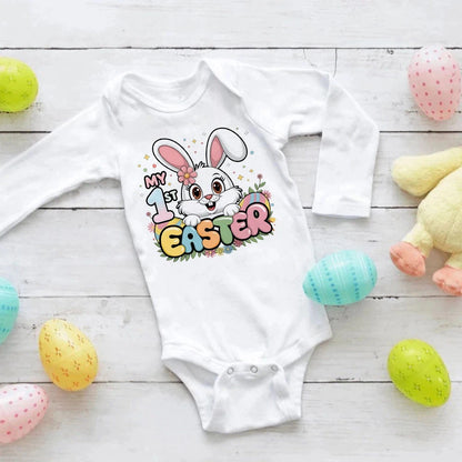 My First Easter Baby Bodysuit Easter Party Infant Outfit Cute Bunny Printed Newborn Long Sleeve Romper Holiday Toddler Jumpsuit - AMULET RING STORE