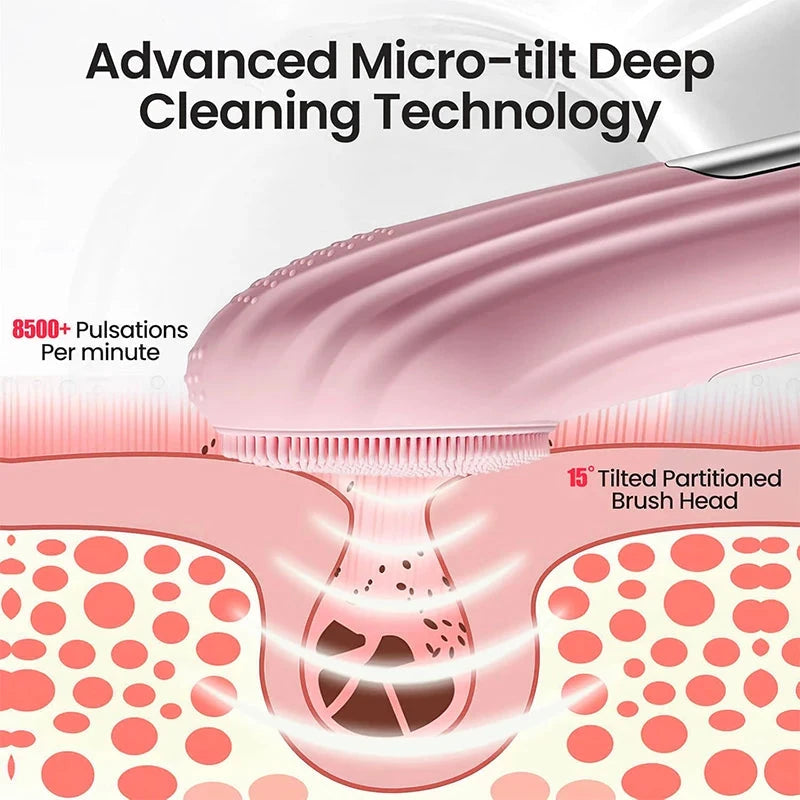Silicone Face Cleaner Electric Sonic Facial Cleansing Brush Ultrasonic Face Massage Pore Deep Cleaning Vibrating IPX7 Waterproof
