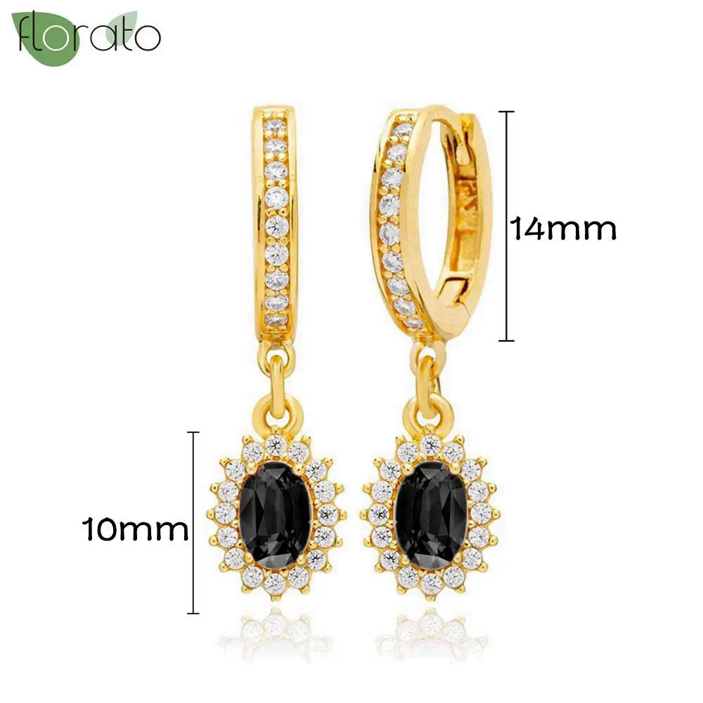 925 Sterling Silver Needle Fashion Round Pendant Small Earrings Luxury Gold Hoop Earrings for Women Premium Black Jewelry Gifts - AMULET RING STORE