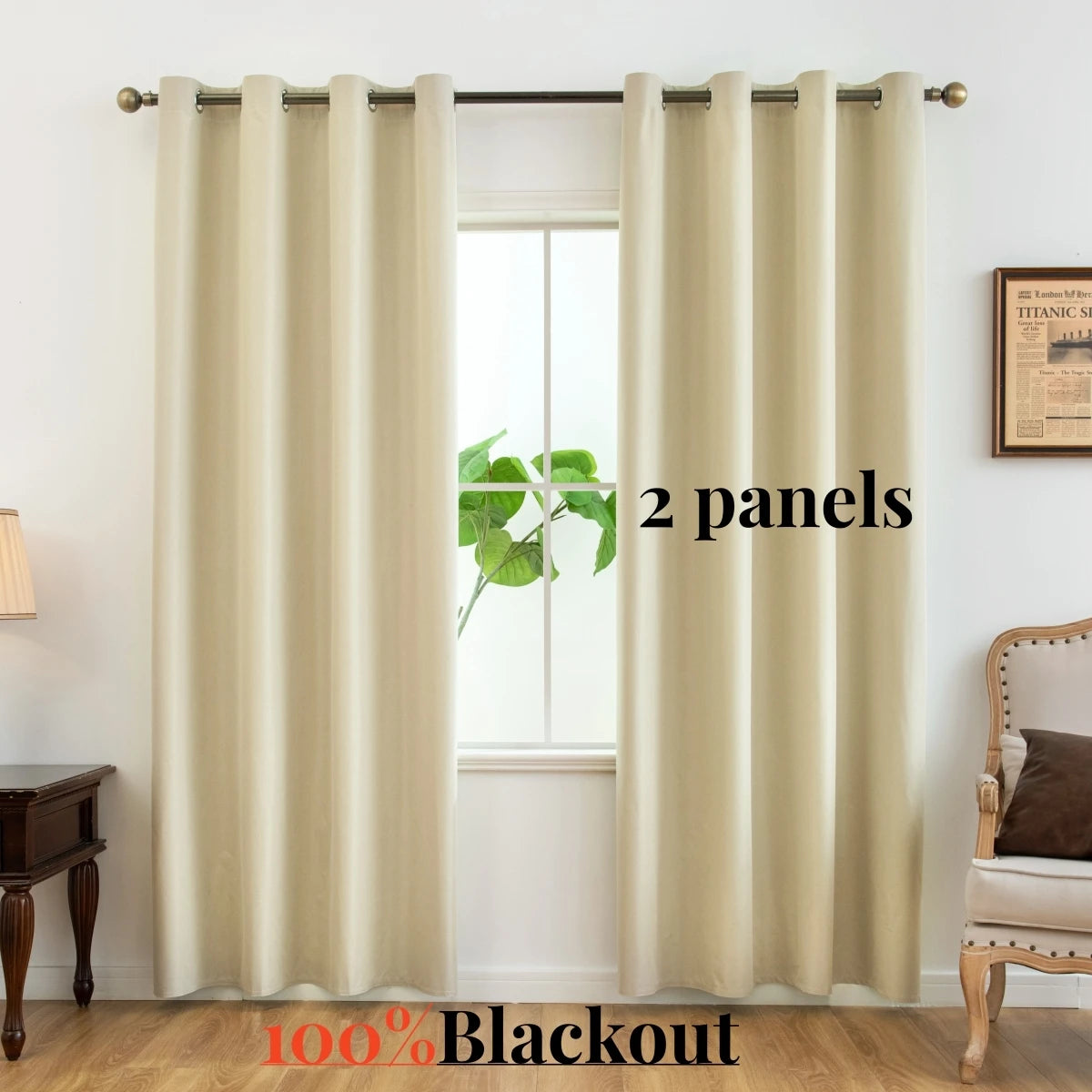 2pcs Modern 100% Blackout Curtain with Coated Lining, Curains for Bedroom, Living Room, Dining Room, Bathroom, Home Decor - AMULET RING STORE