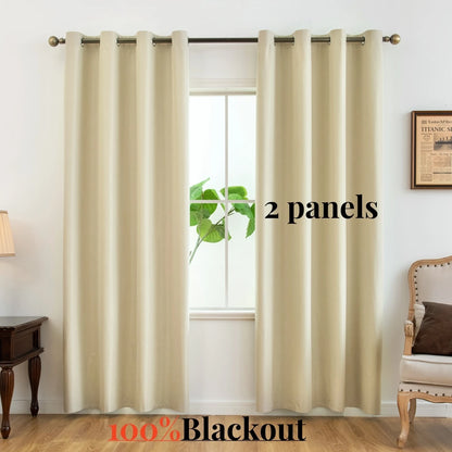 2pcs Modern 100% Blackout Curtain with Coated Lining, Curains for Bedroom, Living Room, Dining Room, Bathroom, Home Decor - AMULET RING STORE