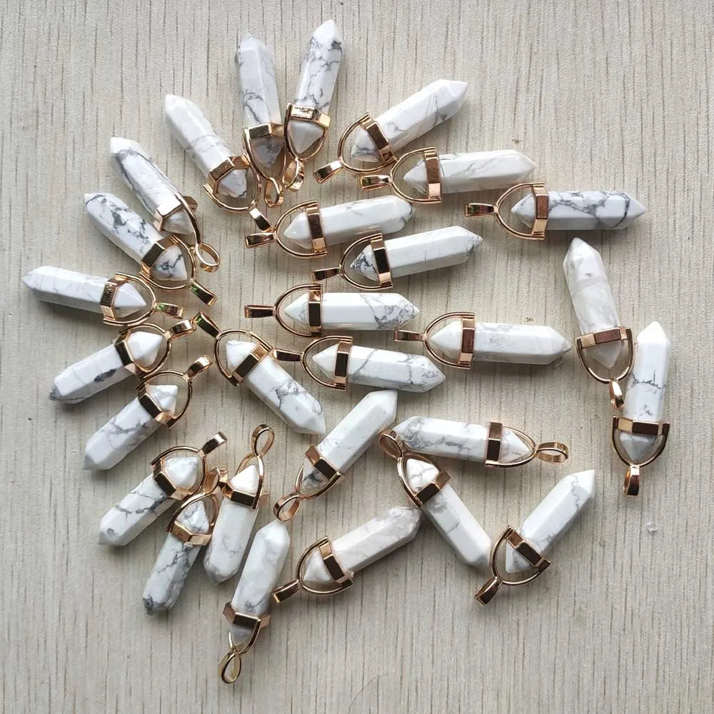 Natural Gem stone Quartz crystal green aventurine pendulum pillar pendants for jewelry making 24pcs/lot Wholesale fast shipping
