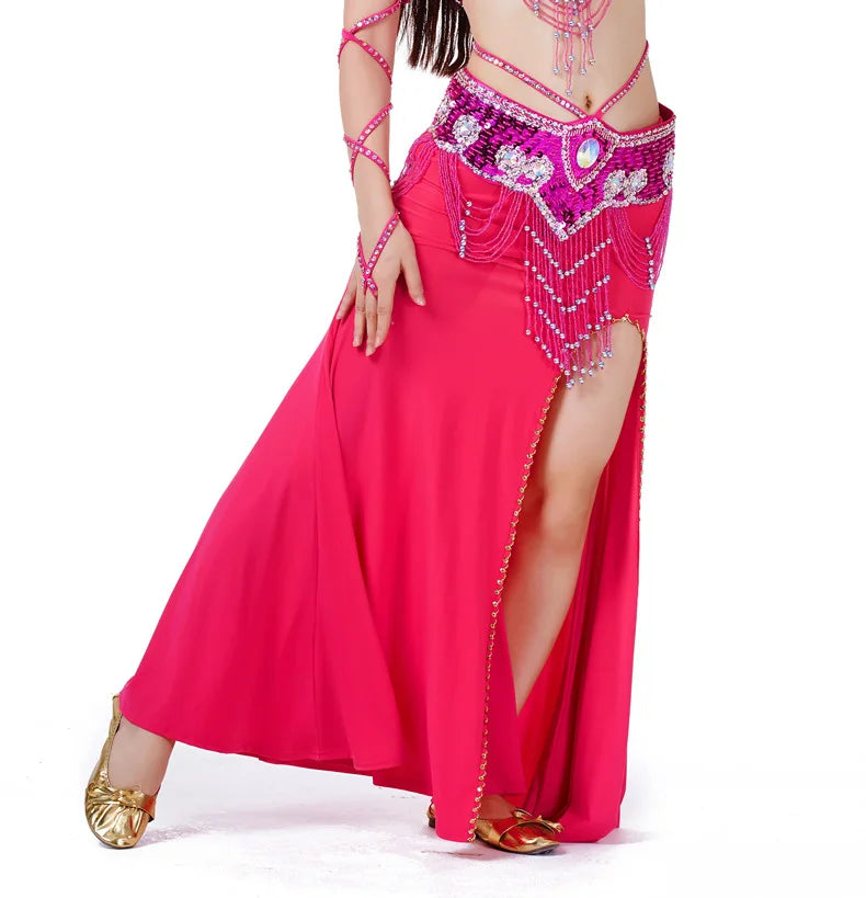 Women Sexy Belly Dance Beaded Top Bra & Belt 2pieces Belly Dance Costume Outfit Set Female Bollytwood Dance Costume 11 Colors