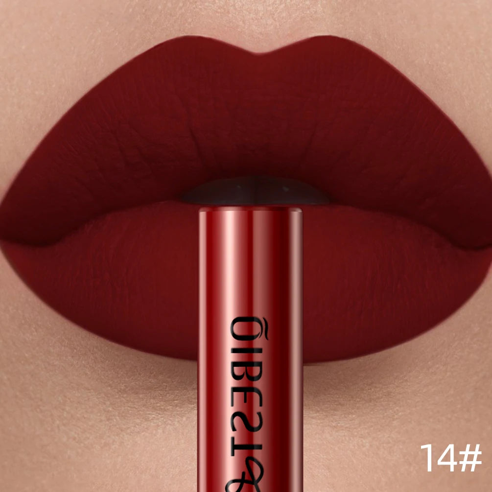 QIBEST Matte Liquid Lipstick Waterproof Long Lasting Velvet Lip Gloss Tint Tube Matte Nude Pigment Red Lipgloss Lips Makeup - AMULET RING STORE