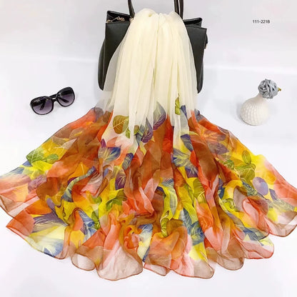 2025 Silk Scarf Women Hijab Pashmina Long Beach Stoles Shawl Wrap Headbands Spring Warm Scarves Bandana Ladies Neckscarf Foulard