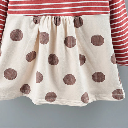 Spot Girls Dress Autumn Children Wear New Fashion Polka Dot Print Bow Long Sleeve Fake Two-piece Children's Skirt - AMULET RING STORE