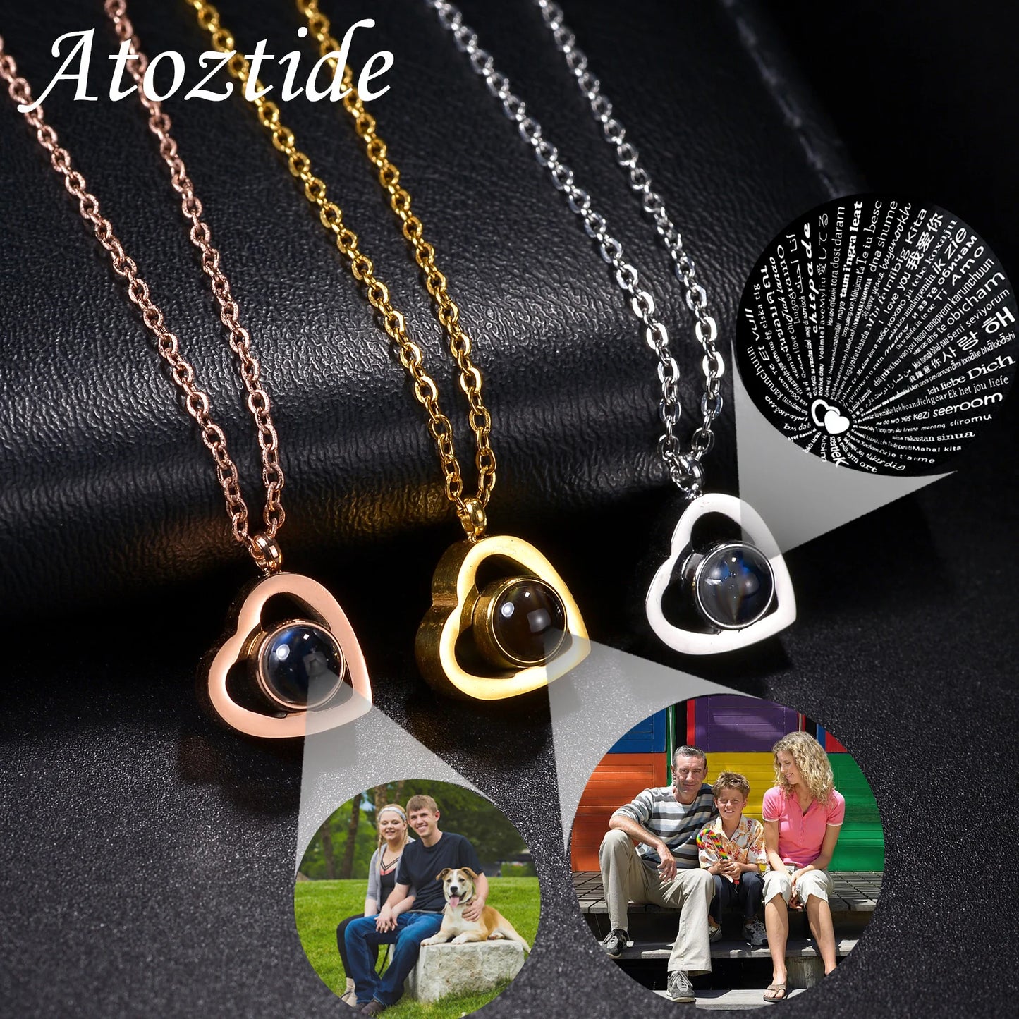 Atoztide Personalized Custom Photo Projection Necklace Heart with Picture Stainless Steel for Women Valentine's Day Jewelry Gift