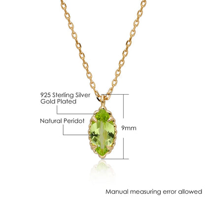 LAMOON Natrual Peridot Necklace For Women Gemstone Pendant 925 Sterling Silver Gold Plated Fine Jewelry August Birthstone Gift