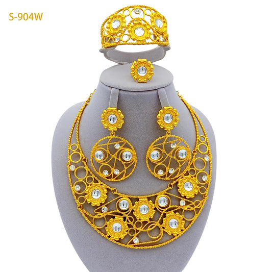 Ethiopian 24k Gold Plated Big Pendant Necklaces Set For Women