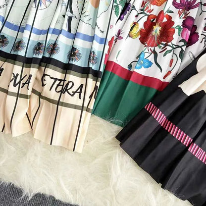 Autumn Skirts Womens New Vintage Floral Print Pleated Skirt Elastic High Waist Casual Midi Skirt Women Clothes Jupe