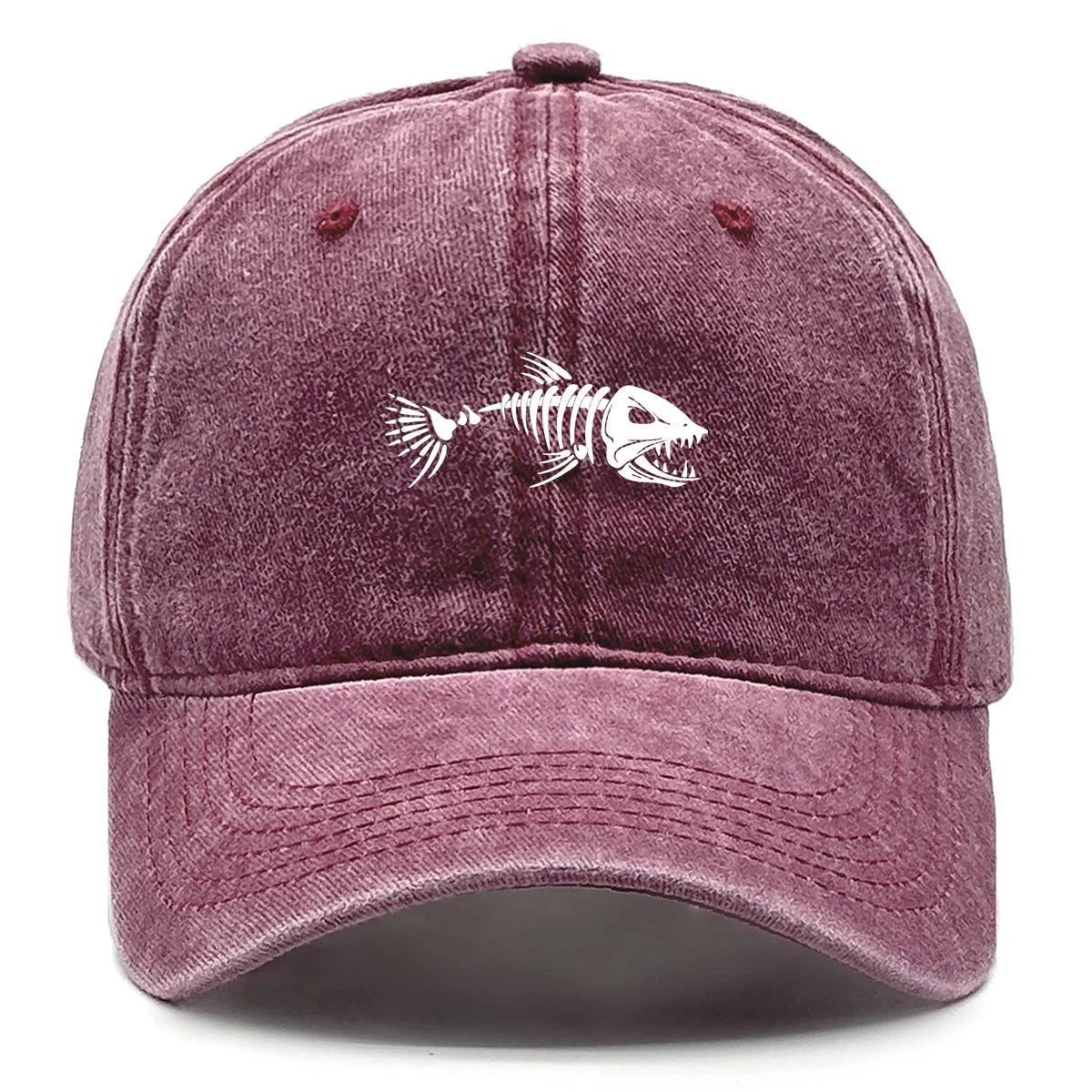 White Fish Bones Print Adjustable Retro Baseball Cap Woman's Cap Distressed Fashion Snapback Caps Ideal Choice For Women & Men - AMULET RING STORE