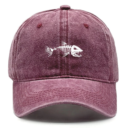 White Fish Bones Print Adjustable Retro Baseball Cap Woman's Cap Distressed Fashion Snapback Caps Ideal Choice For Women & Men - AMULET RING STORE