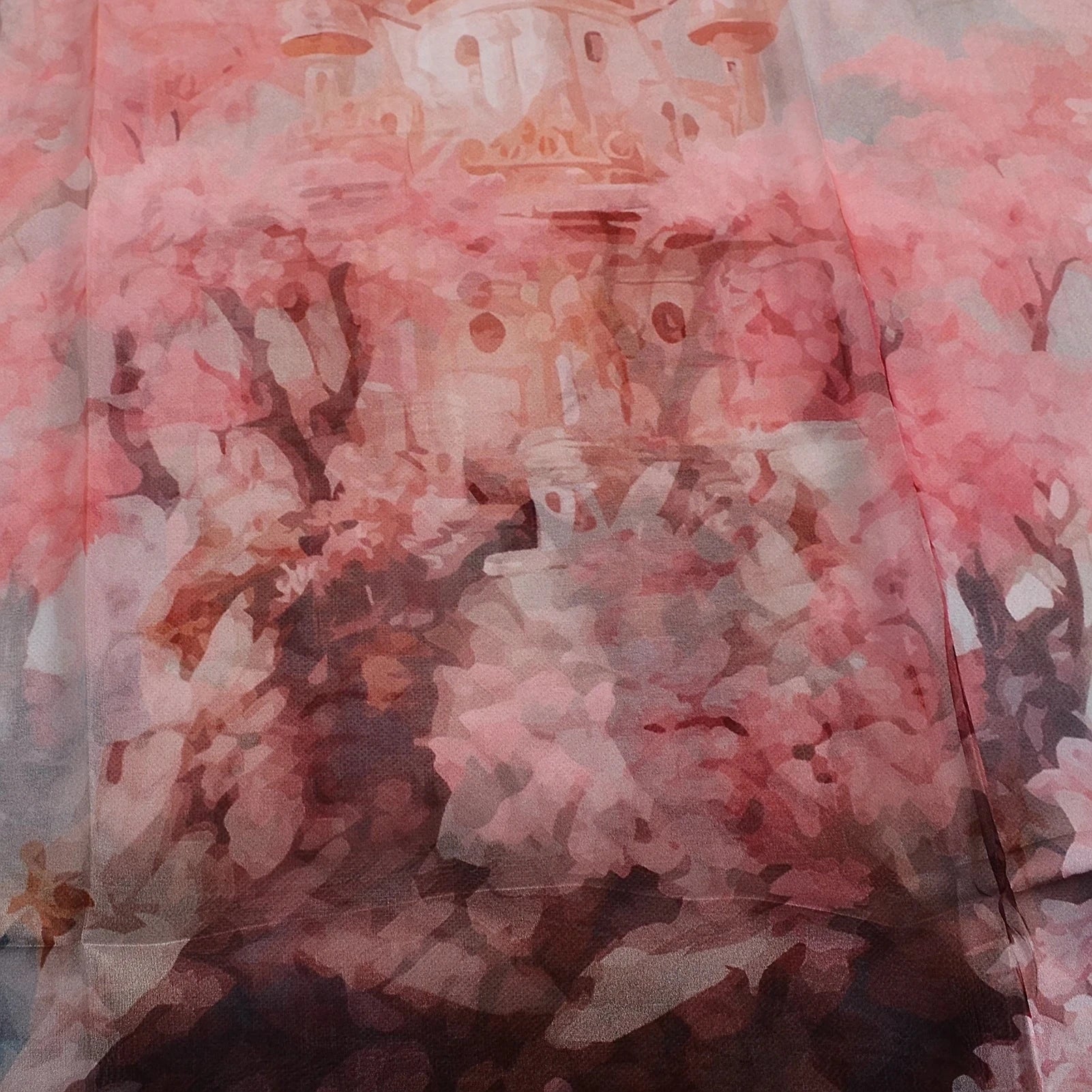 [BYSIFA] Women Chiffon Pure Silk Scarf Cherry Blossom Floral Design Long 100% Silk Shawl Scarf Purple Pink Silk Scarves Echarpes